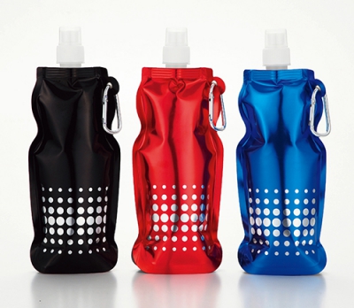 カラビナ付折りたたみボトル500ml（ブルー）